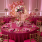 quinceañera table setup with Sun Ripples 13" Charger Plates - Gold Trim