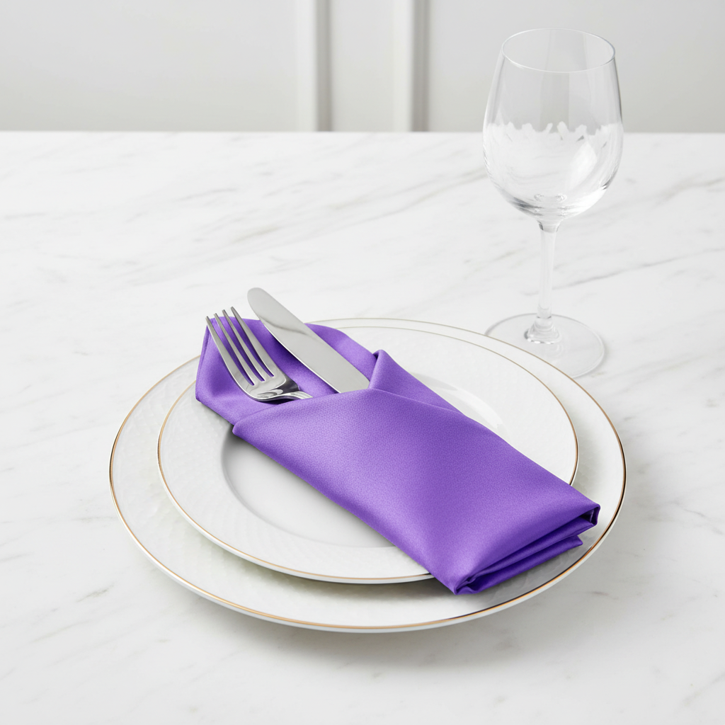 Taffeta Napkin 20"x20" - Purple | white dinner plate |