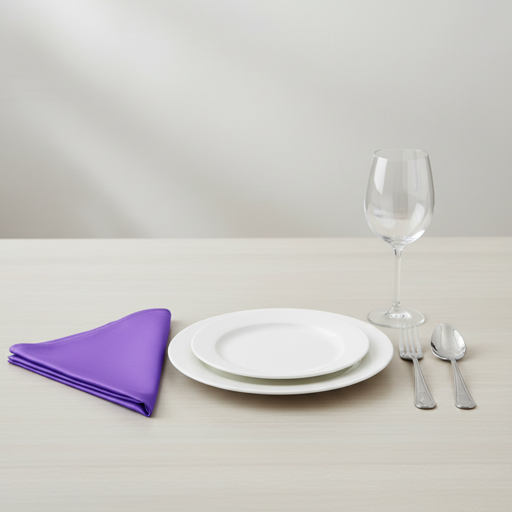 Taffeta Napkin 20"x20" - Purple | white dinner plate |