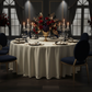 dinner setup with Taffeta Tablecloth 120" Round - Ivory