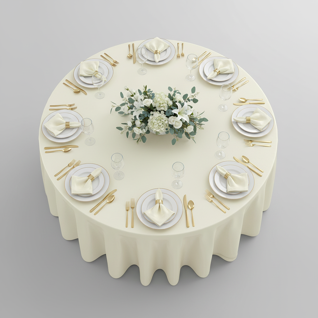 top view of Taffeta Tablecloth 120" Round - Ivory