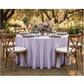 Taffeta Tablecloth 120" Round - Lavender with white dinner plate | white napkin | wine goblet | rattan charger plate