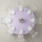 Taffeta Tablecloth 120" Round - Lavender with white dinner plate | white napkin | wine goblet |