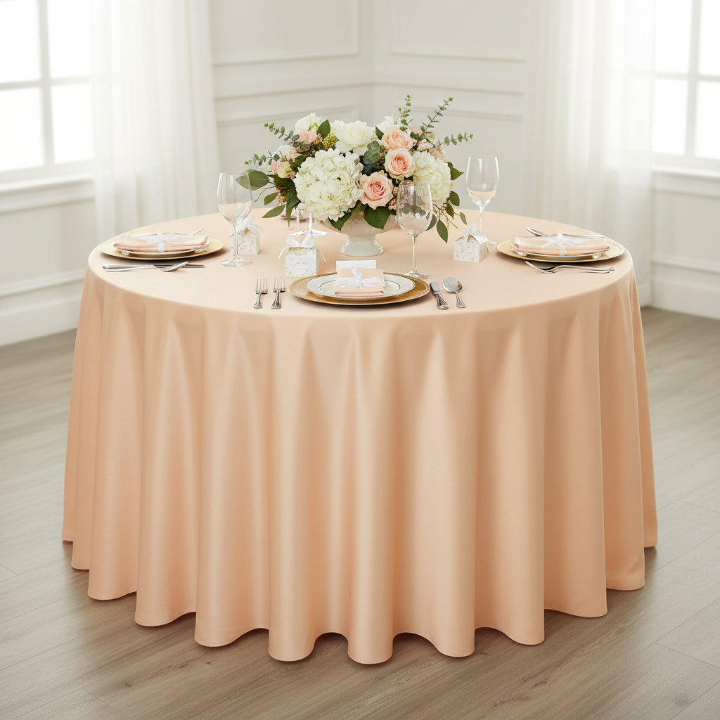 Taffeta Tablecloth 120" Round - Peach