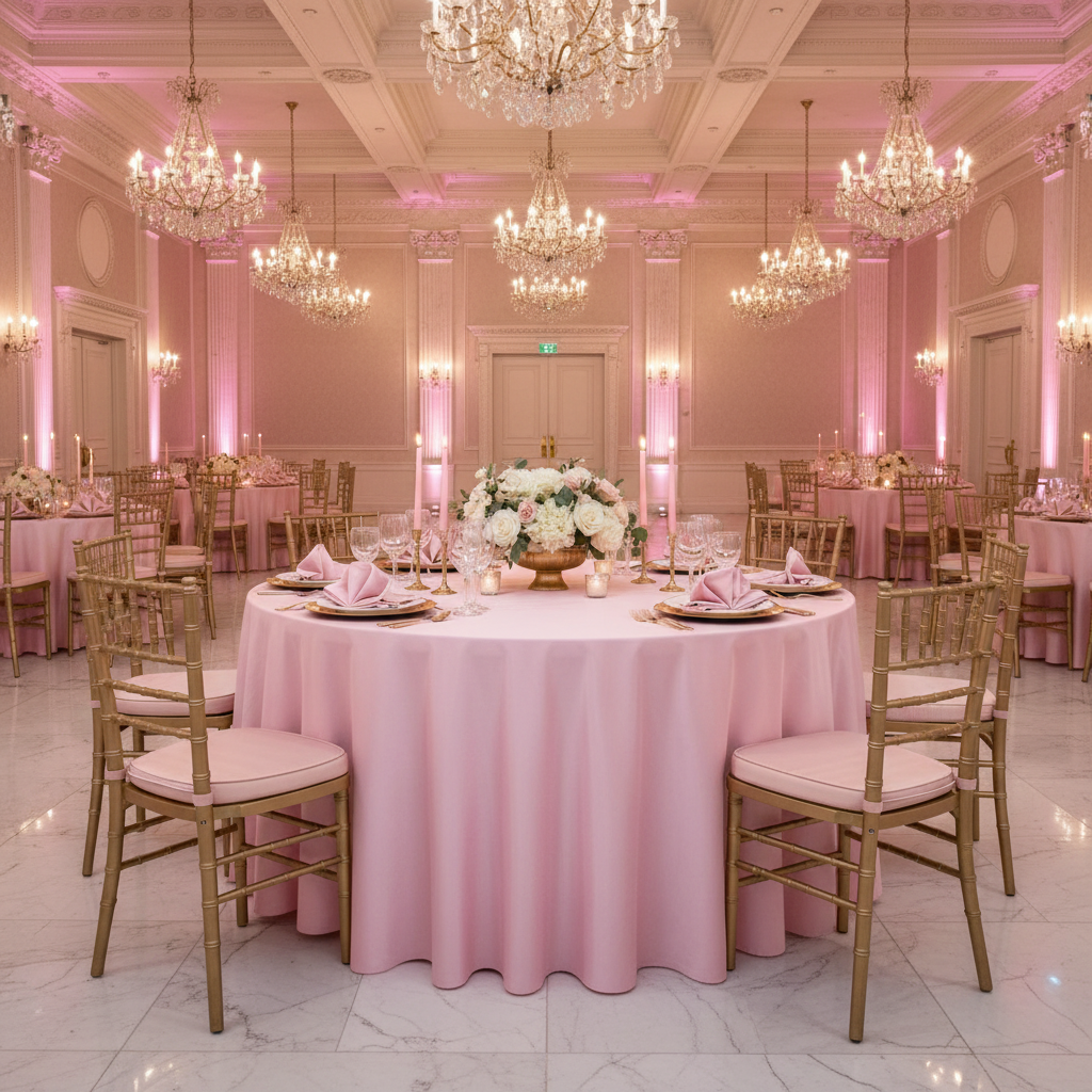 elegant wedding reception with Taffeta Tablecloth 120" Round - Pink