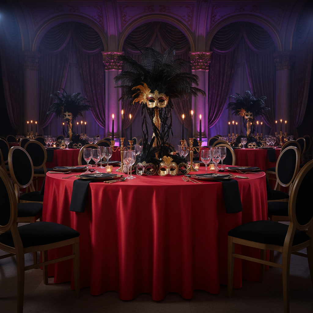 masquerade ball with Taffeta Tablecloth 120" Round - Red