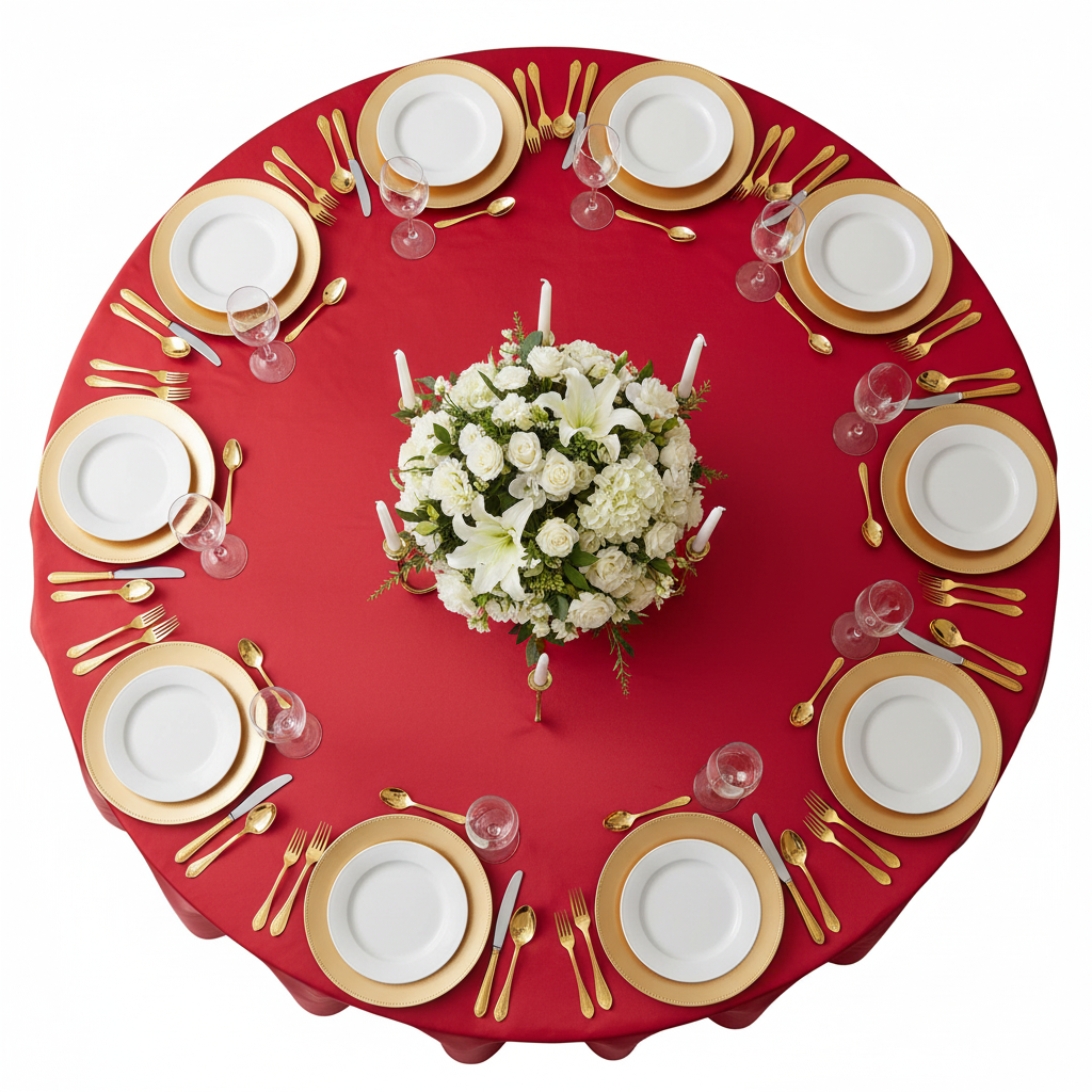 top view of Taffeta Tablecloth 120" Round - Red