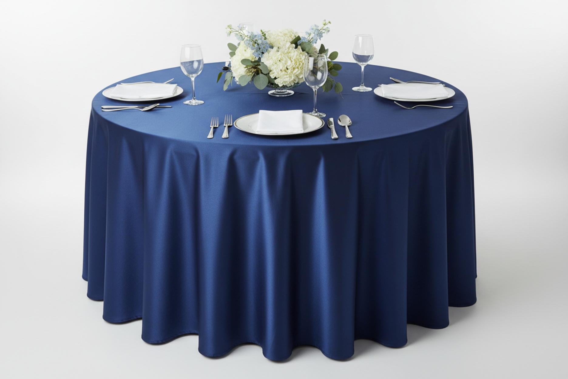 front view showing Taffeta Tablecloth 120" Round - Navy Blue
