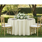 Taffeta Tablecloth 132" Round - Ivory with gold charger plate | white dinner plate | white napkin | gold chiavari chair | flower centerpiece