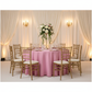 Taffeta Tablecloth 132" Round - Pink | charger plate | wine goblets | flower centerpiece |