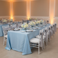 Taffeta Tablecloth 90"x132" Rectangular - Baby Blue with silver charger plate | baby blue napkin | wine goblets