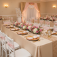 Taffeta Tablecloth 90"x132" Rectangular - Champagne with gold charger plate | blush napkin | wine goblets