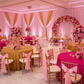 Telescopic Slip-fit Upright 6ft to 14ft with slip lock collar with pink and gold spandex drapes for quinceañera celebration