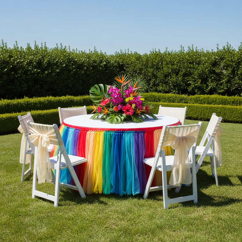 Tulle Tutu 17ft Table Skirt - Rainbow
