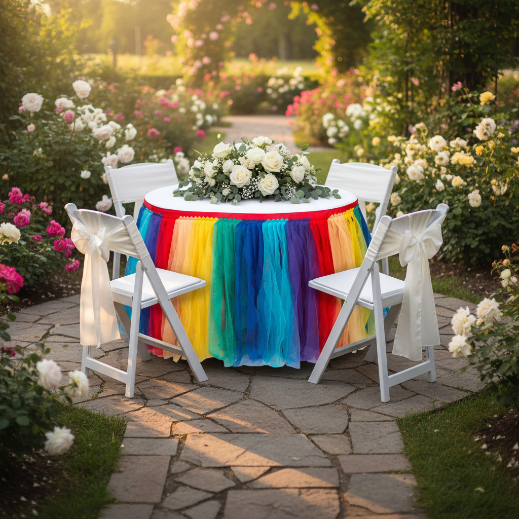 Tulle Tutu 17ft Table Skirt - Rainbow