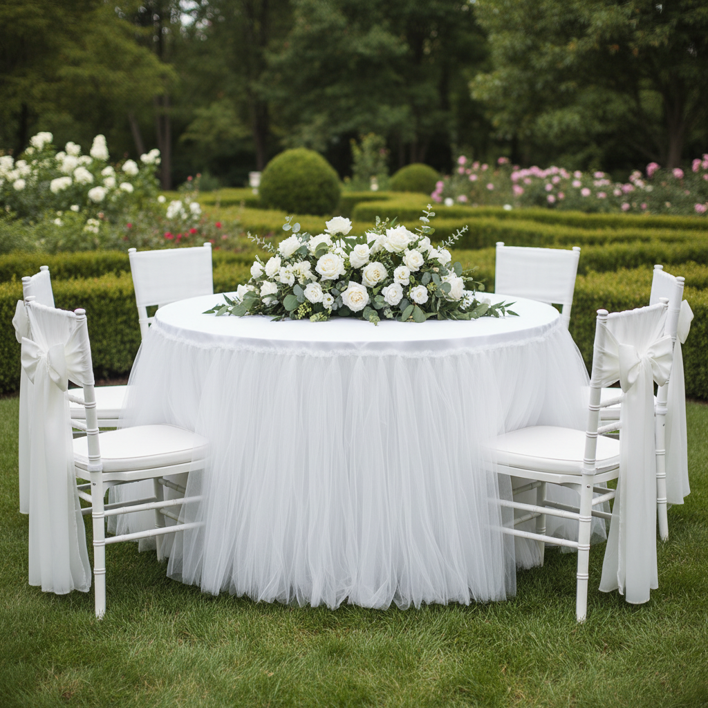 Tulle Tutu 21ft Table Skirt - White