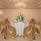 ballroom gala showing Universal Satin Self Tie Chair Cover - Gold Antique
