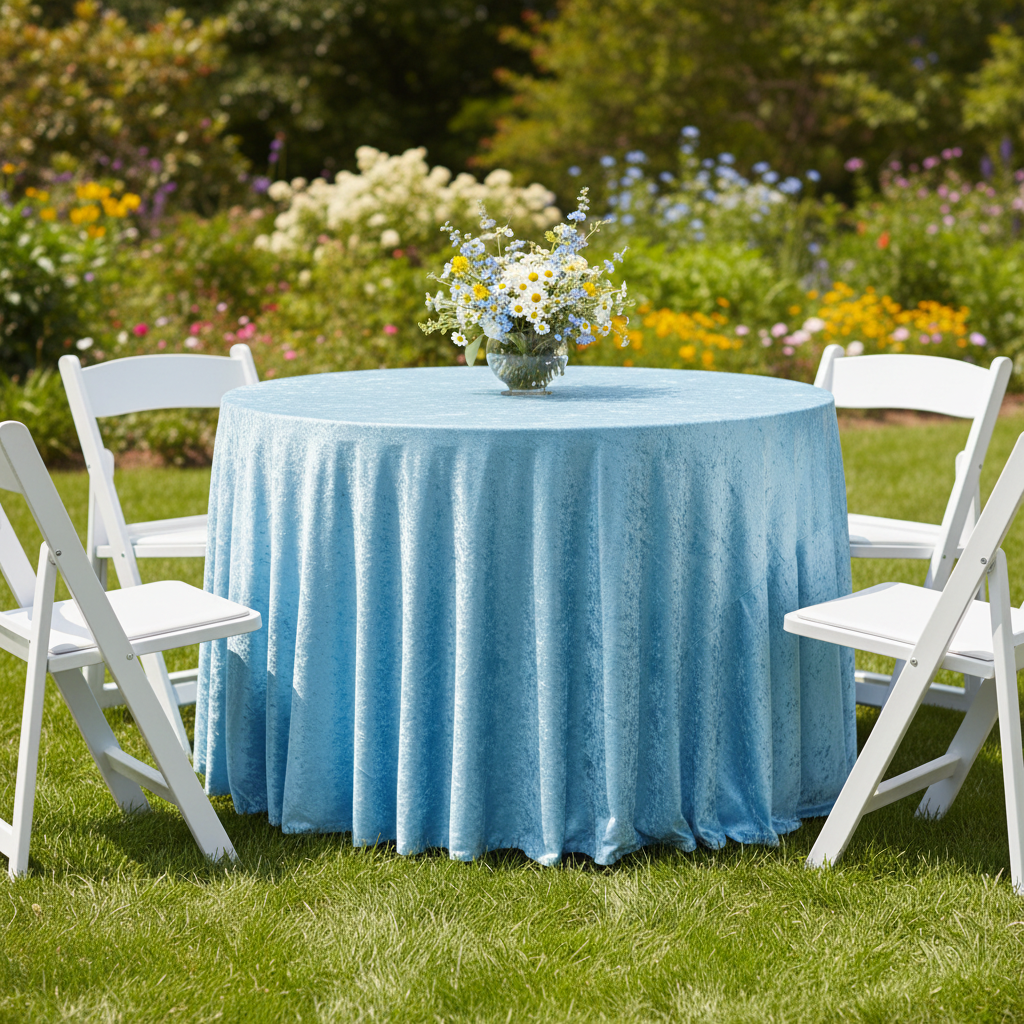 Velvet 108" Round Tablecloth - Baby Blue