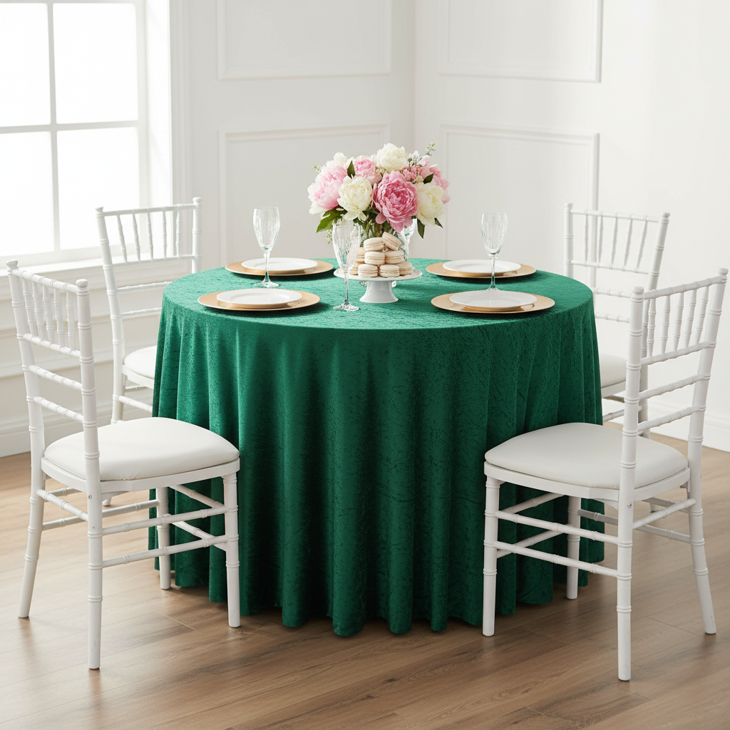 Velvet 108" Round Tablecloth - Emerald Green