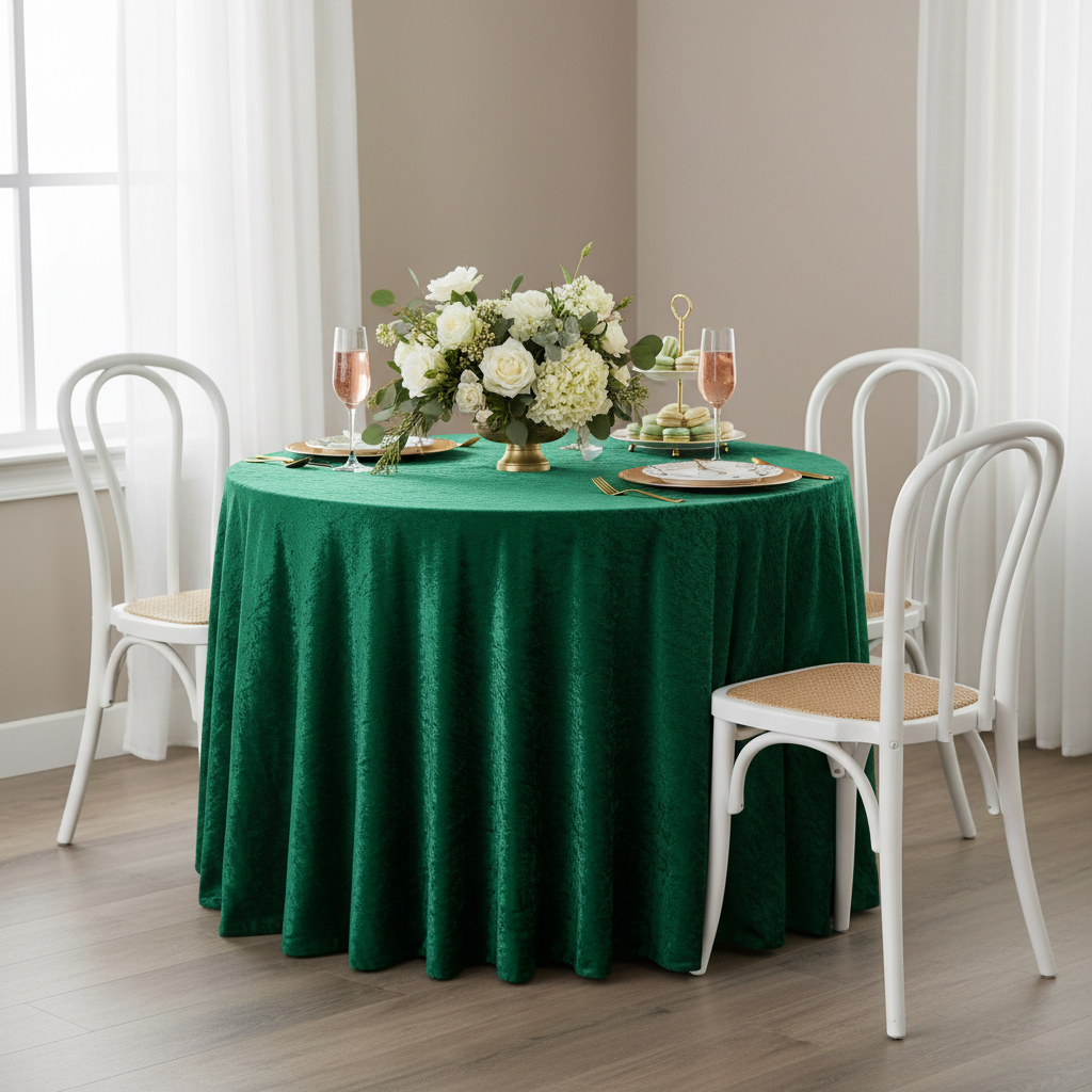 Velvet 108" Round Tablecloth - Emerald Green