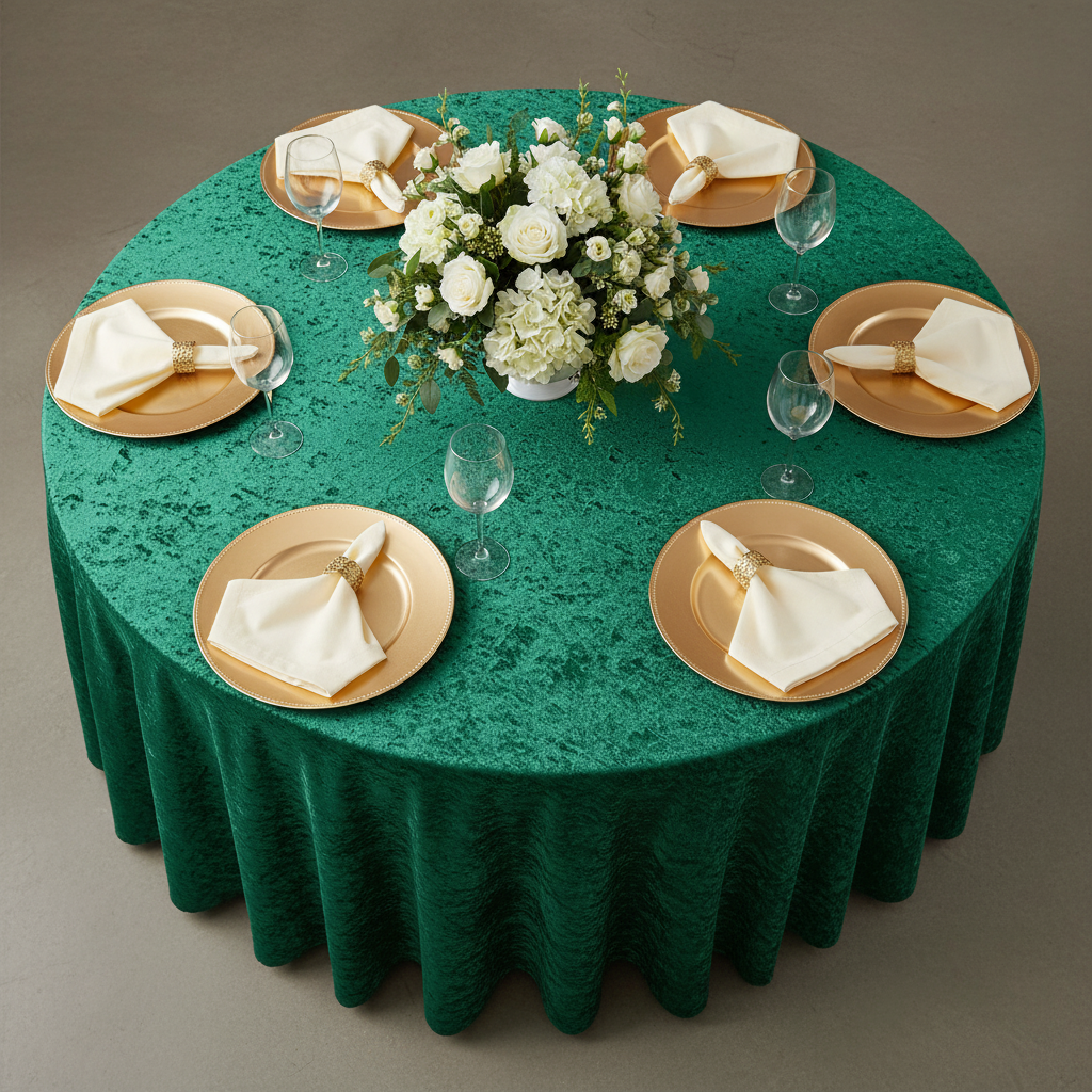 Velvet 108" Round Tablecloth - Emerald Green