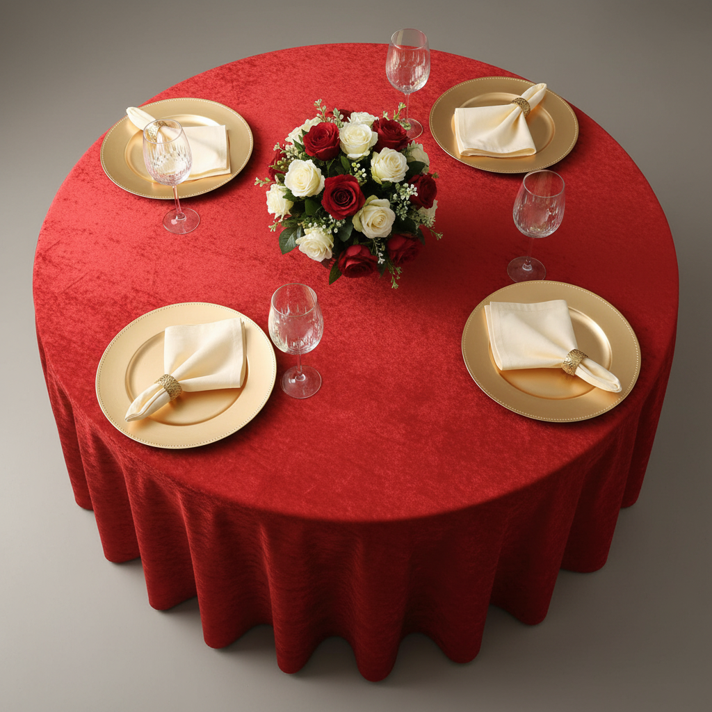 Velvet 108" Round Tablecloth - Red
