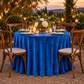 Velvet 108" Round Tablecloth Royal Blue  at an outdoor anniversary dinner