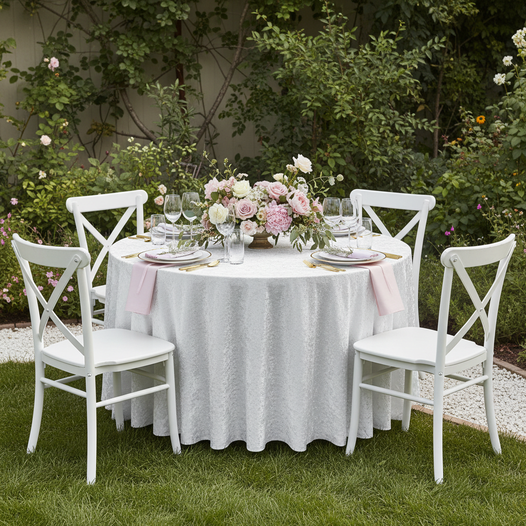 Velvet 108" Round Tablecloth - White