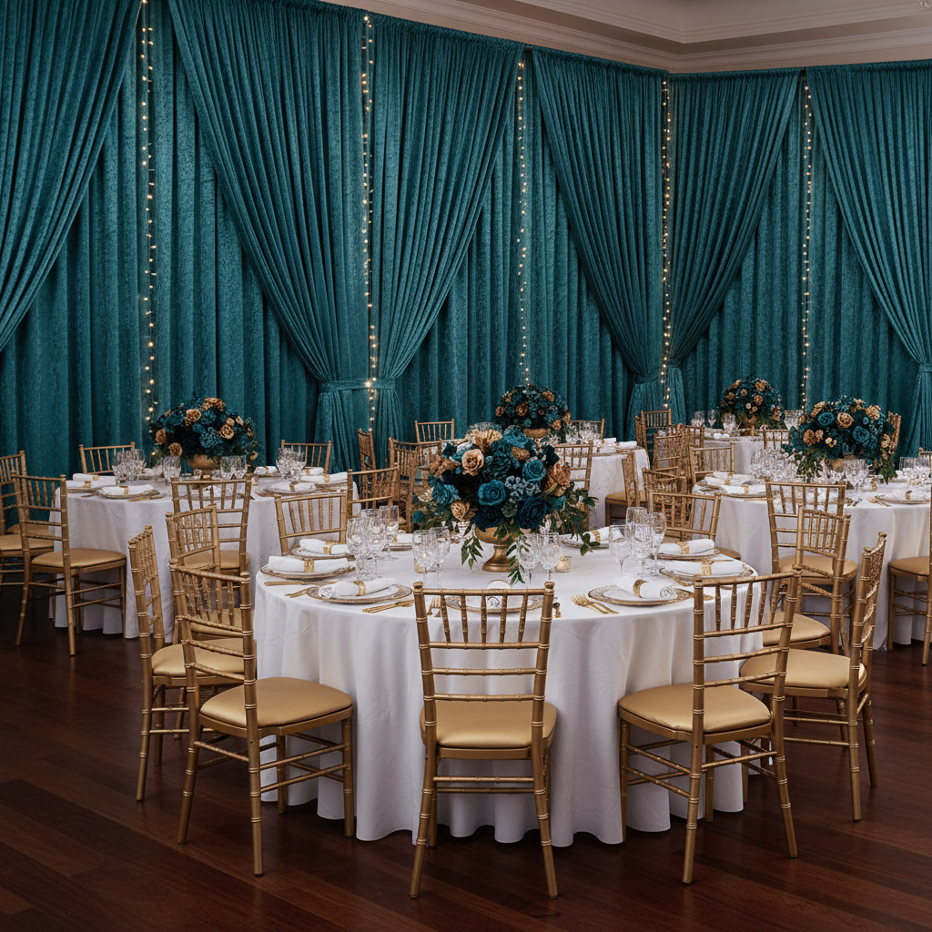Velvet 10ft H x 52" W Drape/Backdrop Curtain Panel - Dark Turquoise