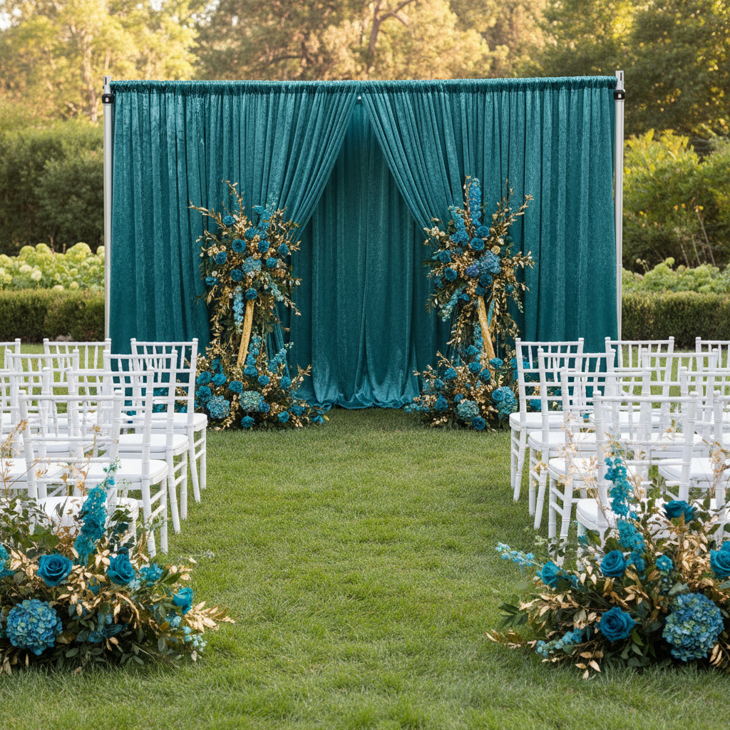 Velvet 10ft H x 52" W Drape/Backdrop Curtain Panel - Dark Turquoise
