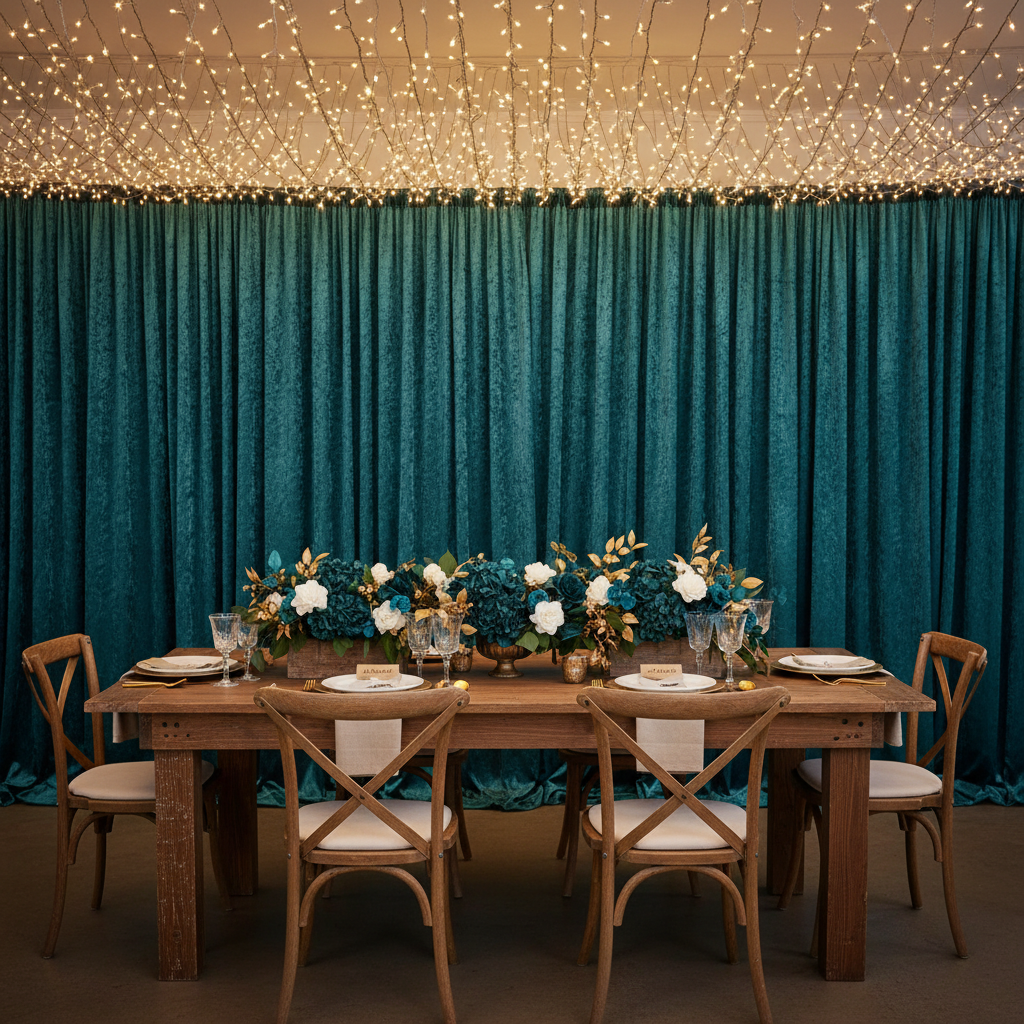 Velvet 10ft H x 52" W Drape/Backdrop Curtain Panel - Dark Turquoise