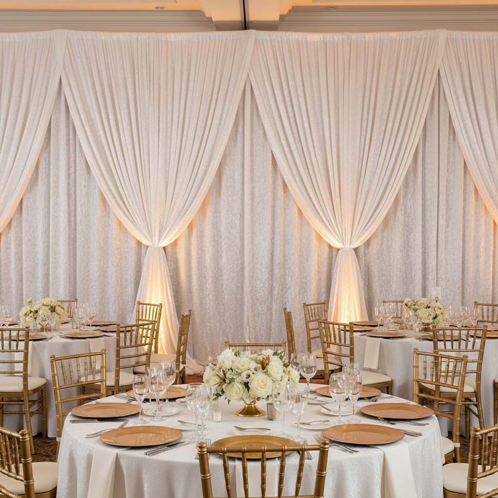 Velvet 10ft H x 118" W Drape/Backdrop Curtain Panel - White