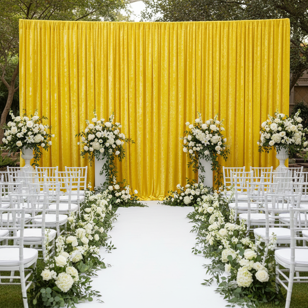 Velvet 10ft H x 52" W Drape/Backdrop Curtain Panel - Canary Yellow
