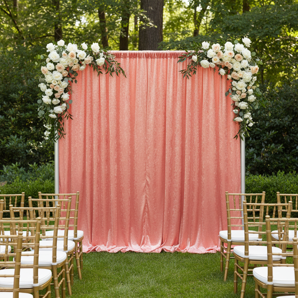 Velvet 10ft H x 52" W Drape/Backdrop Curtain Panel - Coral