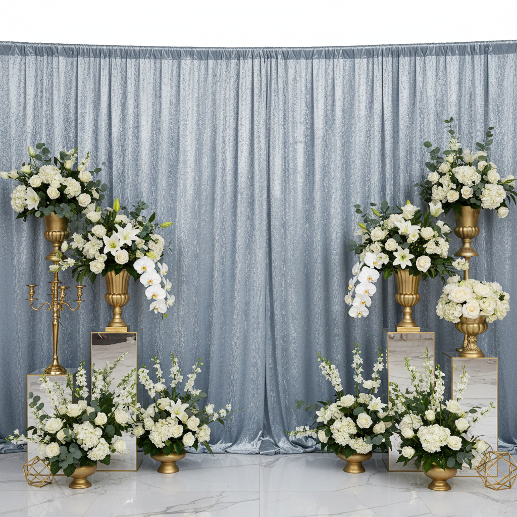 Velvet 10ft H x 52" W Drape/Backdrop Curtain Panel - Dusty Blue wedding backdrop