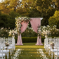 outdoor garden ceremony with Velvet 10ft H x 52" W Drape/Backdrop Curtain Panel - Dusty Rose/Mauve