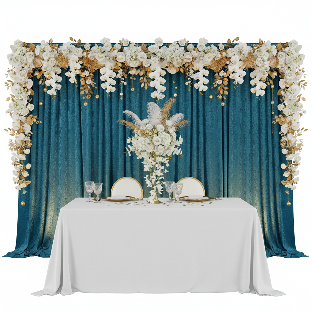 Velvet 10ft H x 52" W Drape/Backdrop Curtain Panel - Peacock Teal | upright | crossbar | base |