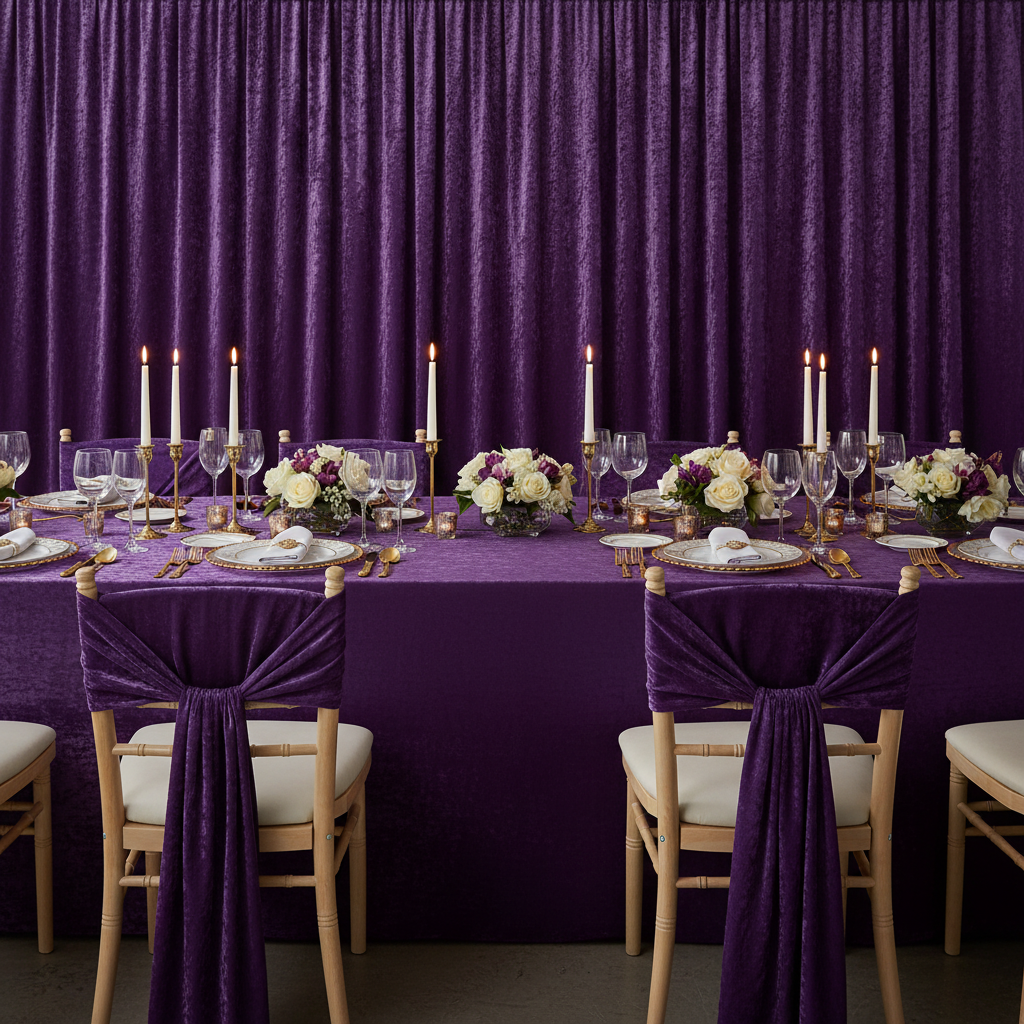 Velvet 10ft H x 52" W Drape/Backdrop Curtain Panel - Purple for indoor 
dinner 