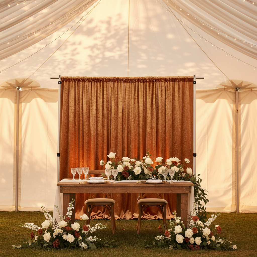 Velvet 10ft H x 52" W Drape/Backdrop Curtain Panel - Rust | uprights | crossbars | bases | 
