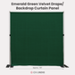 Velvet 10ft H x 118" W Drape/Backdrop Curtain Panel Emerald Green infographic showing drape stretech to full width