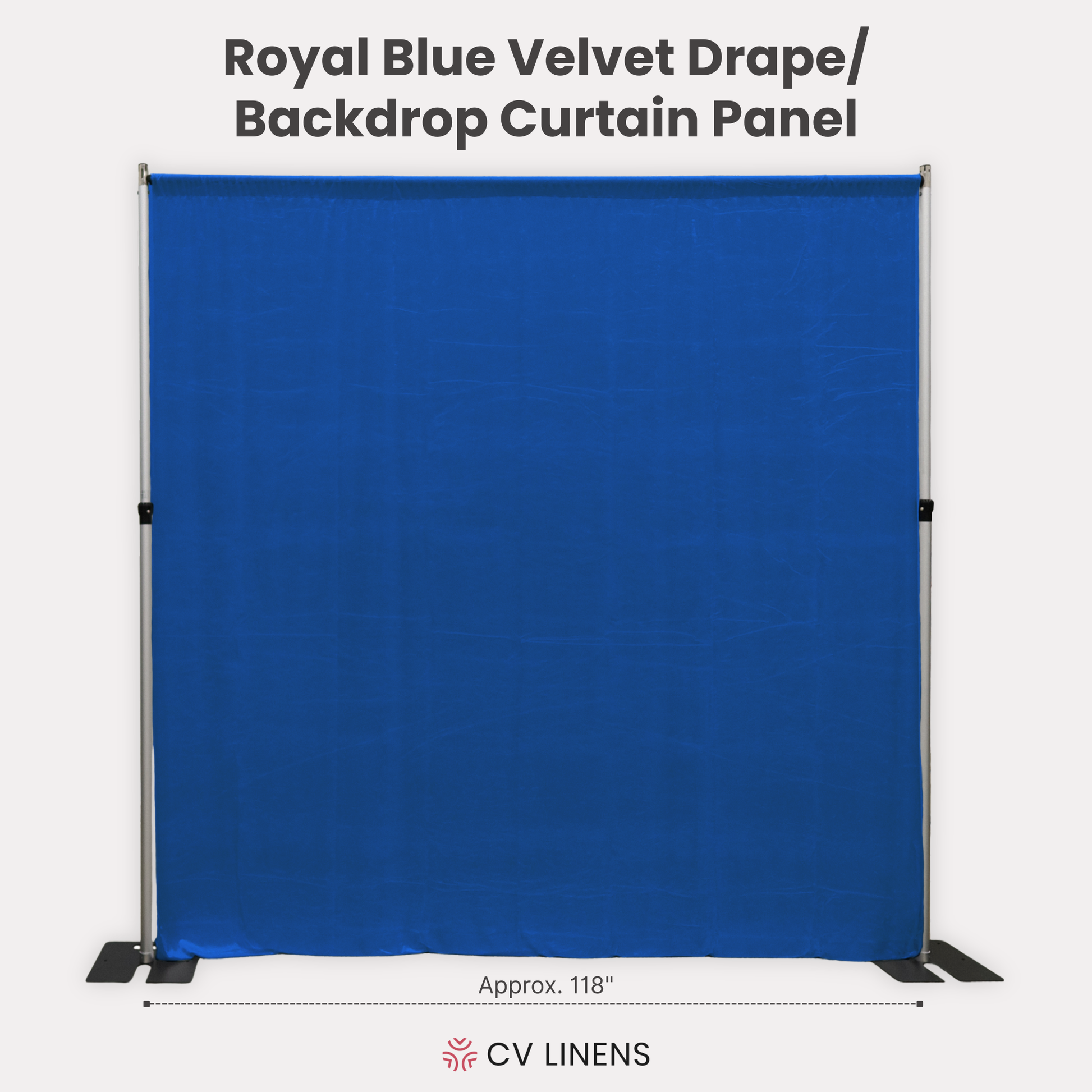 Velvet 10ft H x 118" W Drape/Backdrop Curtain Panel Royal Blue infographic showing width