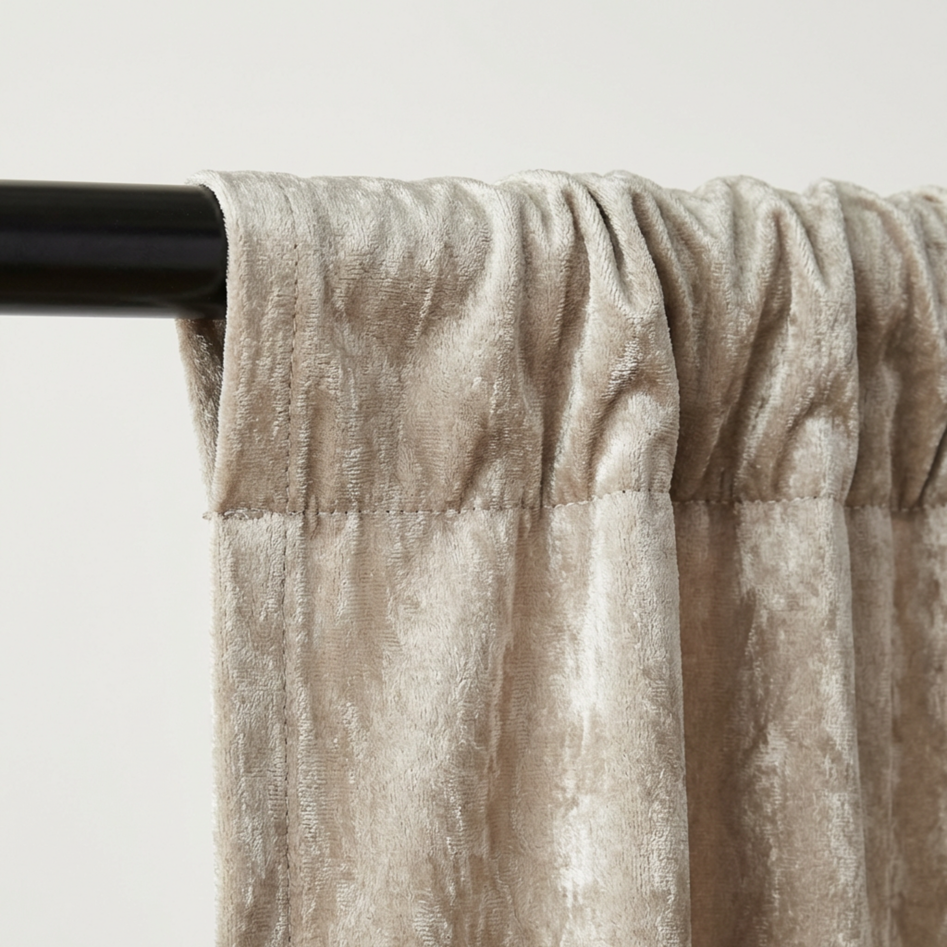 Velvet 12ft H x 52" W Drape/Backdrop Curtain Panel Taupe 4 inch pocket close up