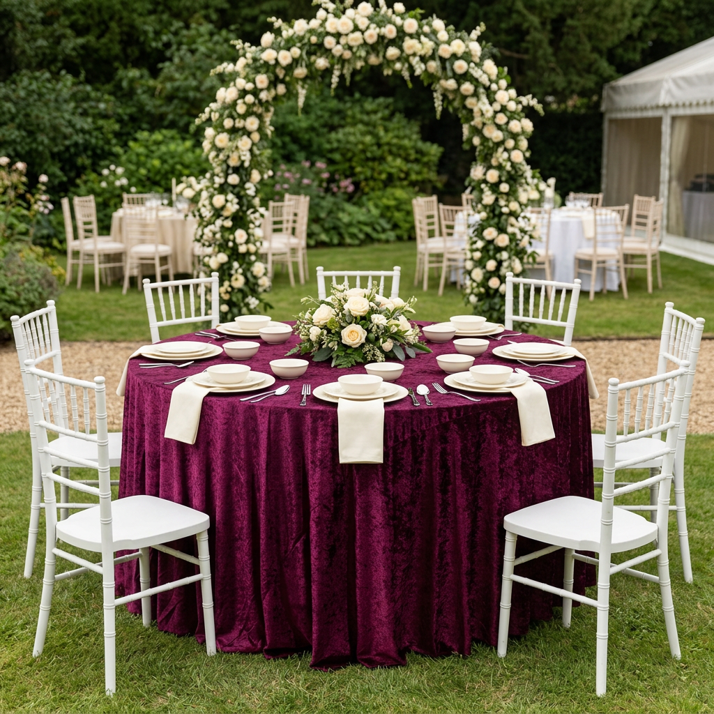 Cabernet 120-inch velvet garden wedding