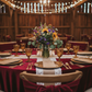 rustic barn setup with Velvet 120" Rectangular Tablecloth - Cabernet