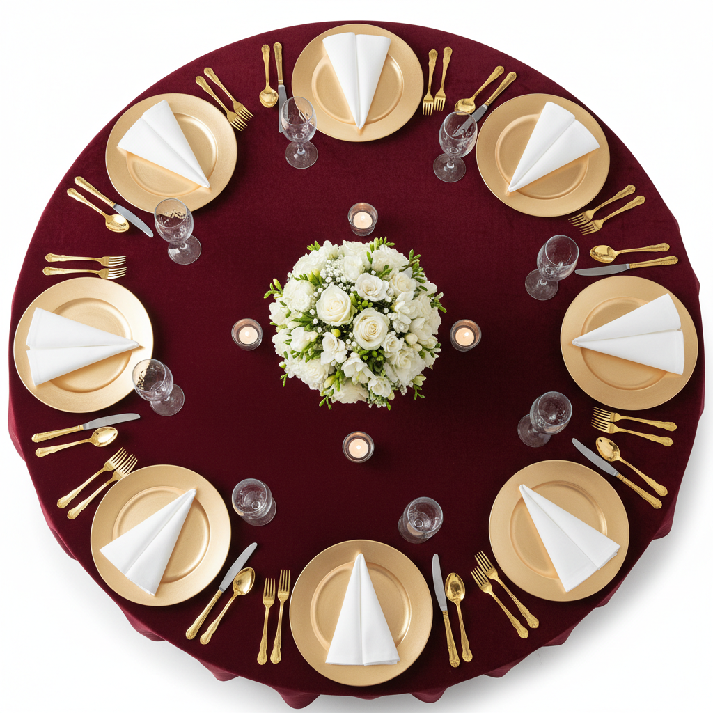 top view of Velvet 120" Rectangular Tablecloth - Cabernet