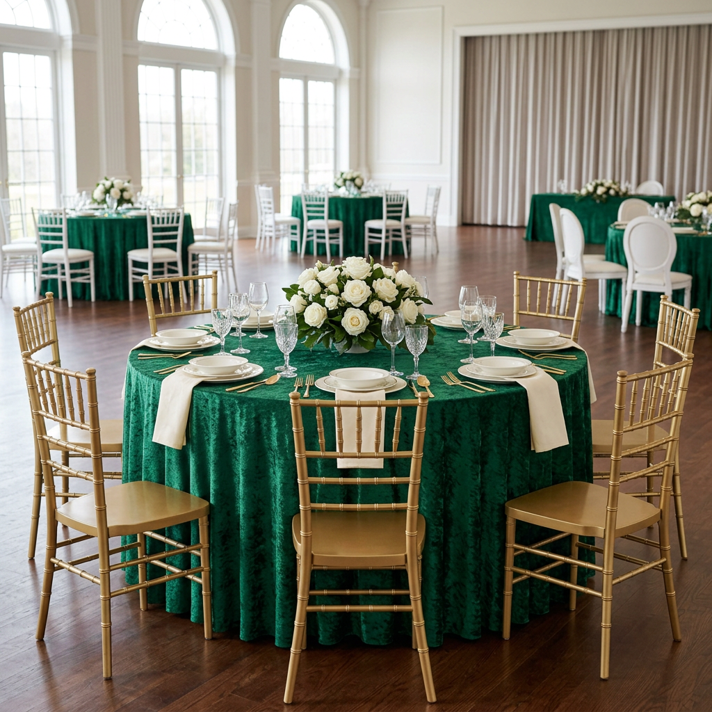Forest green 120-inch velvet ballroom wedding
