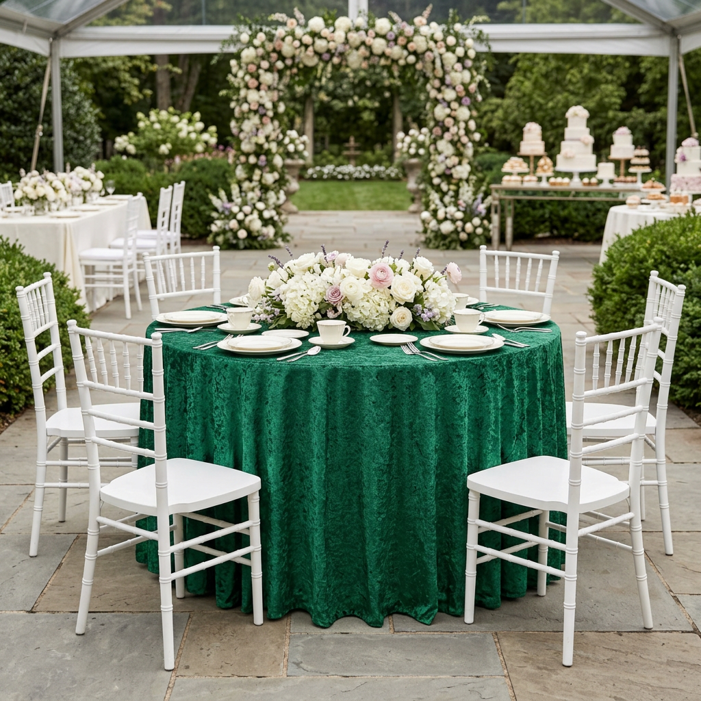 Forest green 120-inch velvet garden bridal shower