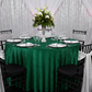 silver anniversary with Velvet 120" Round Tablecloth - Forest Green with silver chair sash tie and white napkin