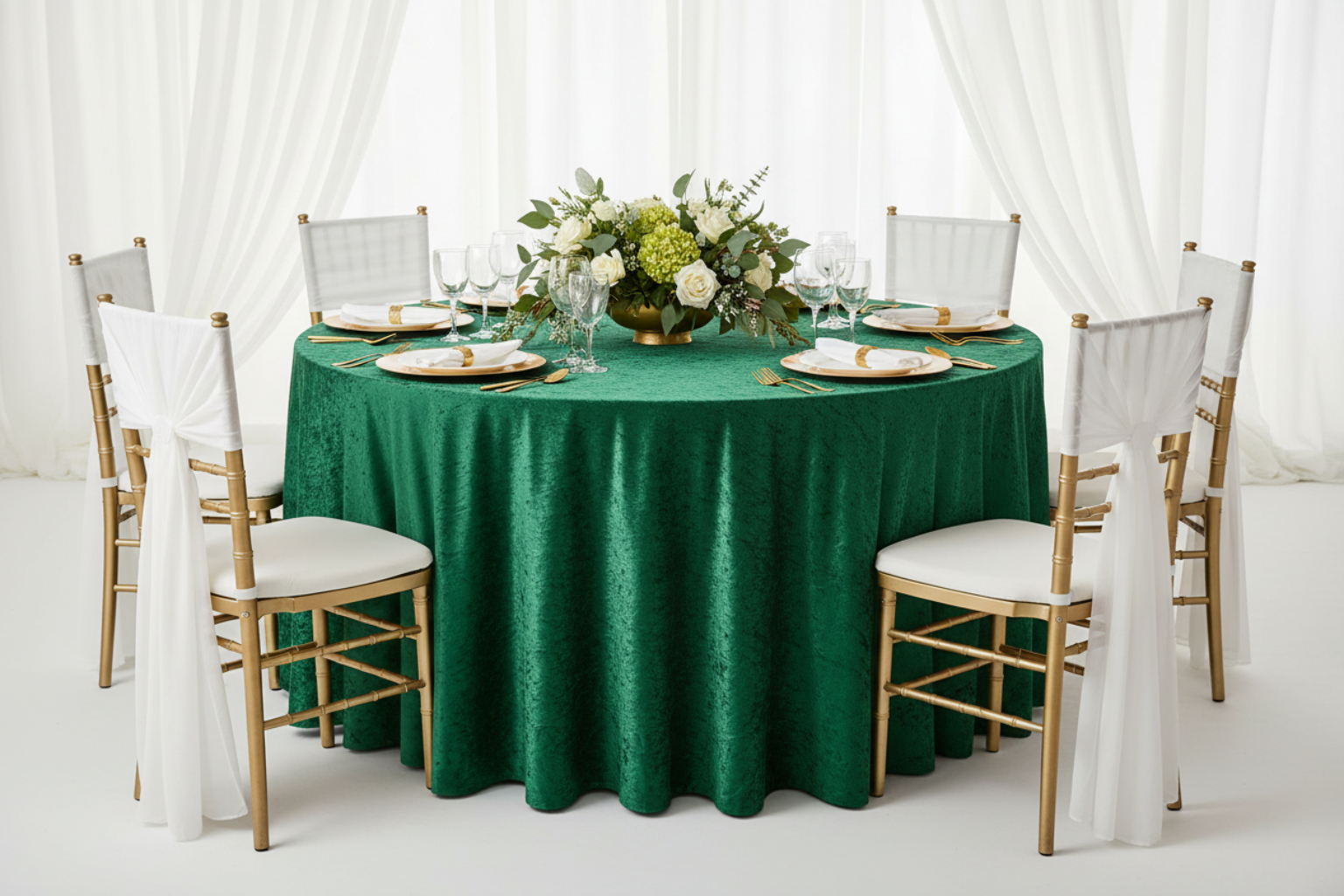 birthday lifestyle setup with Velvet 120" Round Tablecloth - Forest Green