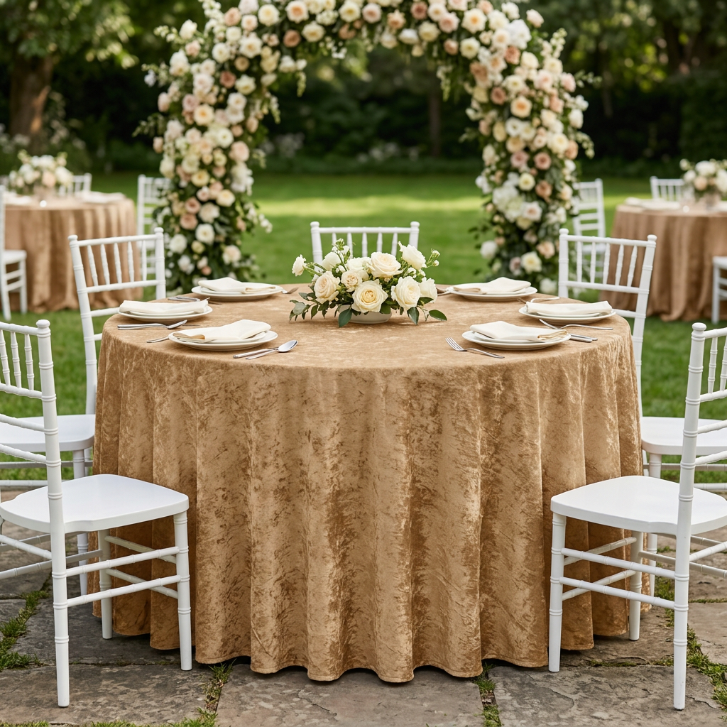Mocha 120-inch velvet garden wedding